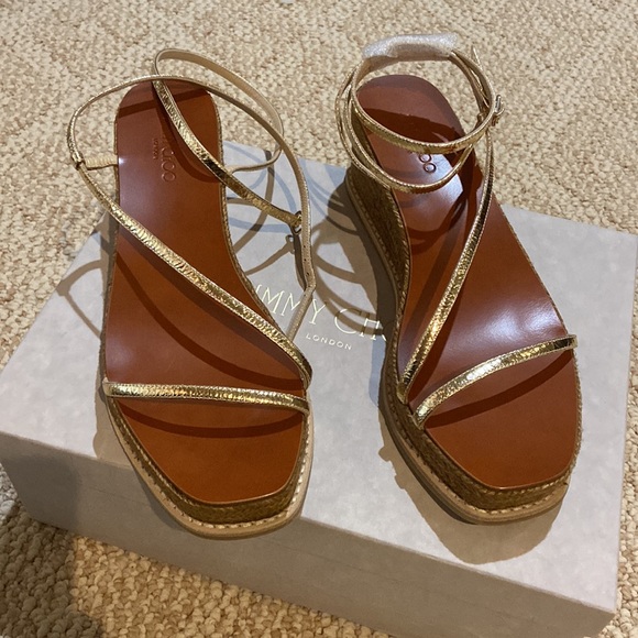 Jimmy Choo *NEVER WORN IN BOX* Drive Metallic Wedge Espadrille Sandals